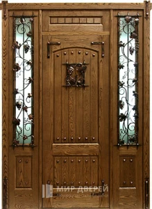 Железная дверь входная со стеклом и ковкой №8 внешняя - фото